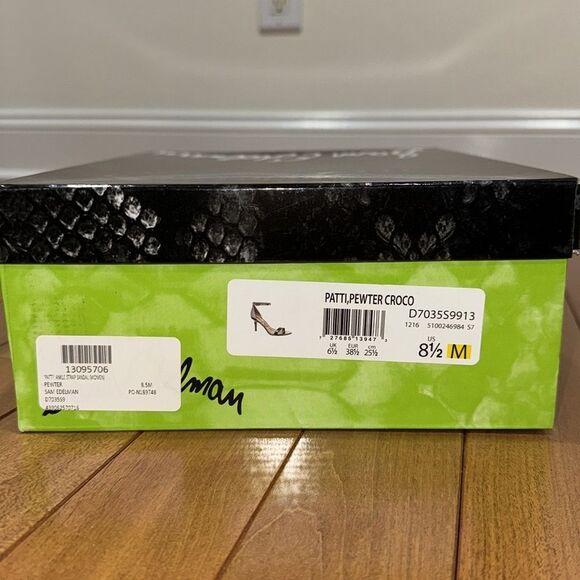 Sam Edelman Metallic Pewter Silver Crocodile Print Patti Sandals - Picture 9 of 9